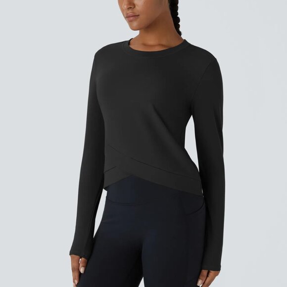 HALARA Crossover Hem Long Sleeve Yoga Top Black Small NWT - Picture 2 of 7